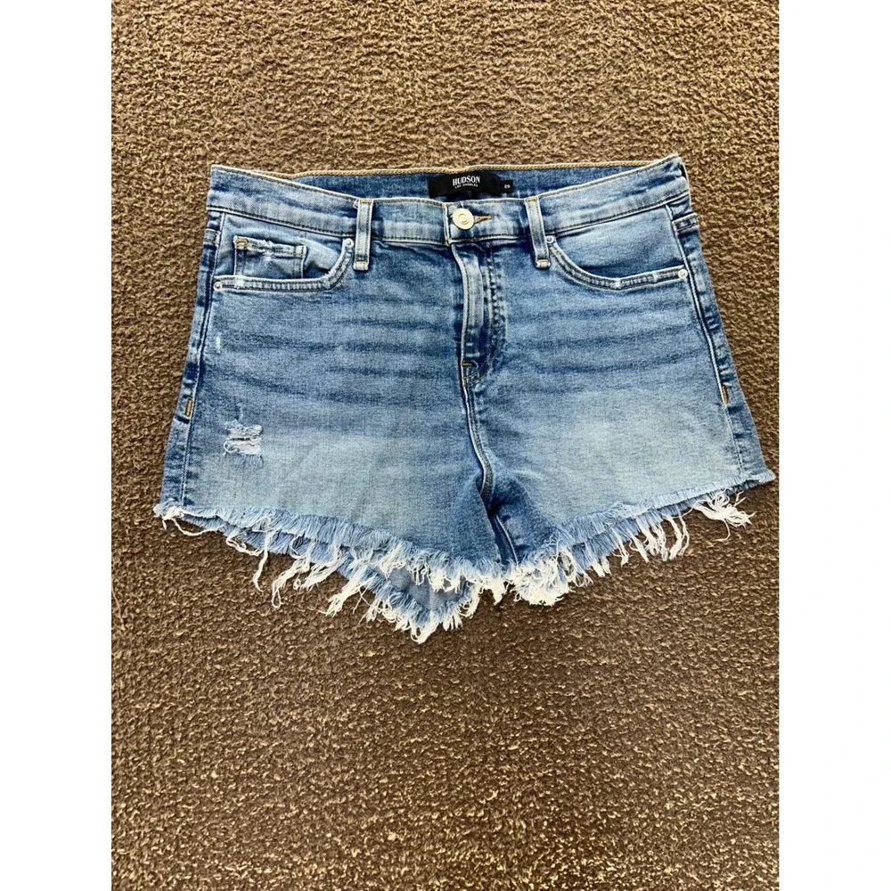 Hudson Gemma Cut Off Denim Shorts Distressed Frayed Hem Blue Womens Size 29